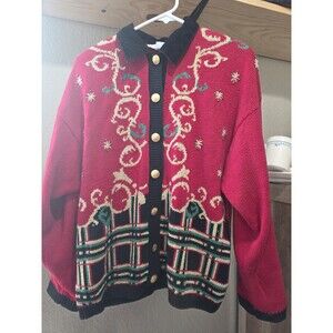 Norton McNaughton Vintage Red Knit Christmas Sweater Cardigan Women's Large